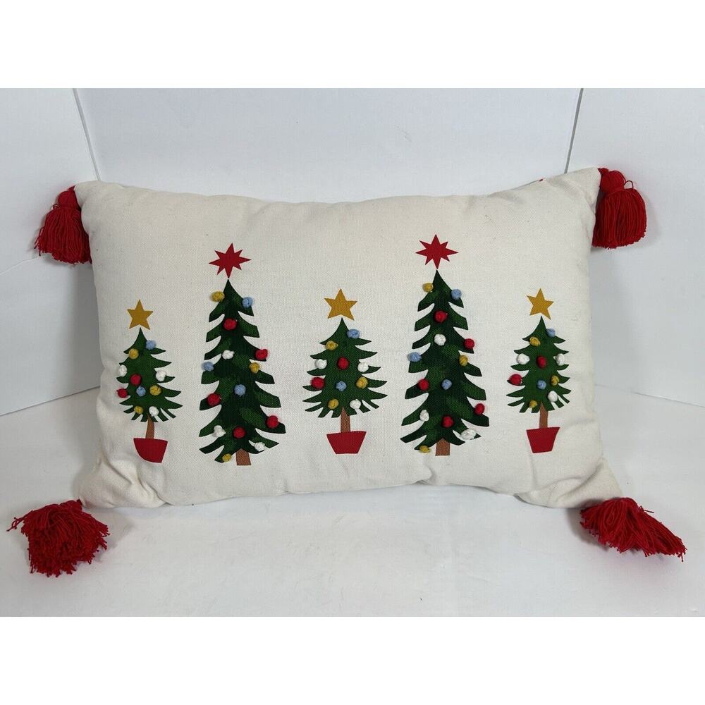Wondershop Holiday Christmas Tree Decorative Pillow Tasseled 17"x10"
